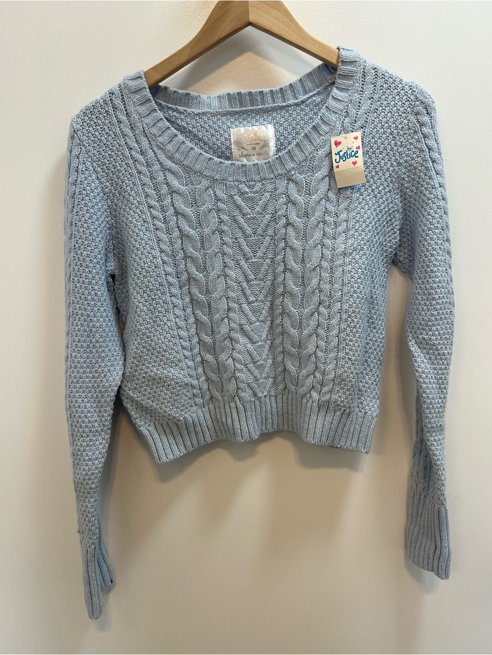 Justice Light Blue Cable Knit Crewneck Sweater